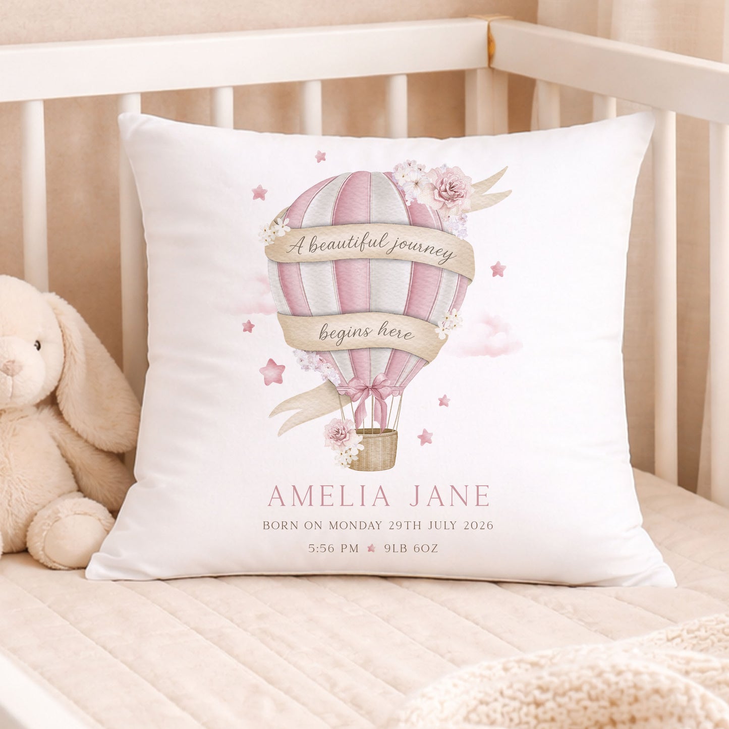 Personalised New Baby Girl Cushion