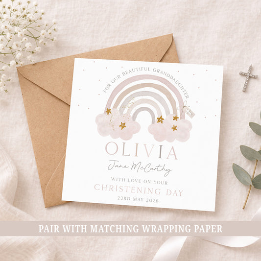 Personalised Girl's Christening, Baptism Card - Pink Rainbow