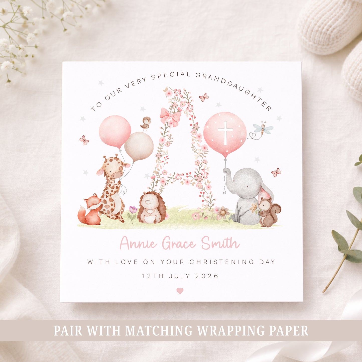 Personalised Granddaughter Christening or Baptism Card