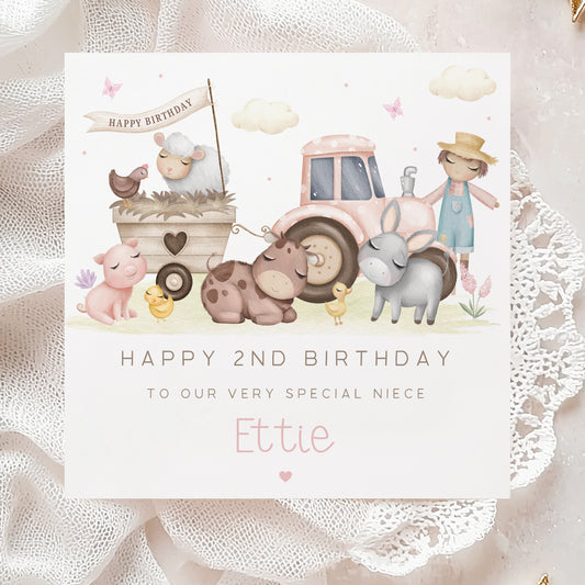 Personalised Girl's Farm Birthday Card