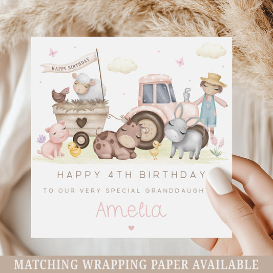 Personalised Girl's Farm Birthday Card