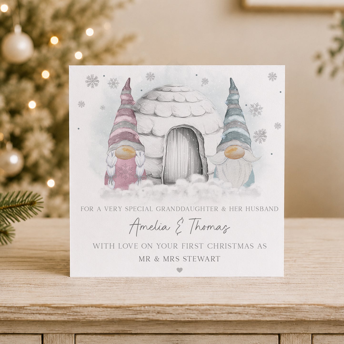 Personalised First Christmas Married Card – Christmas Gnome Couple