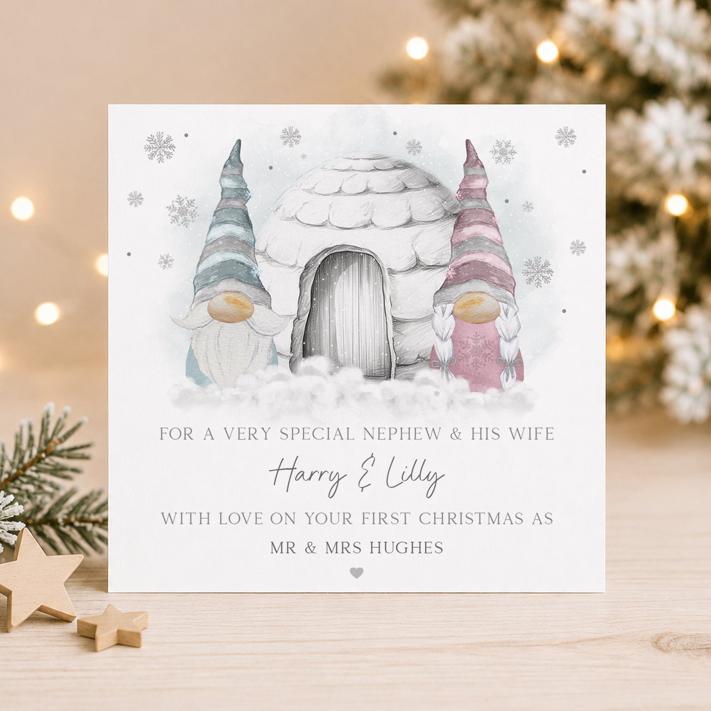 Personalised First Christmas Married Card – Christmas Gnome Couple