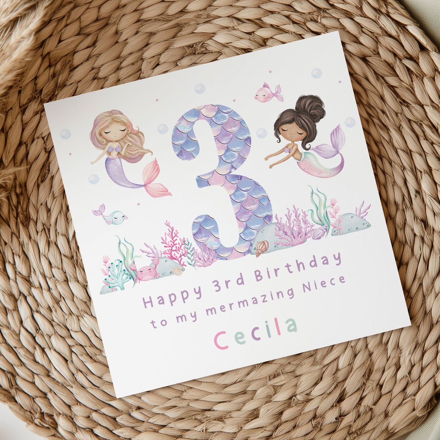 Personalised Girl's Mermaid Birthday Card