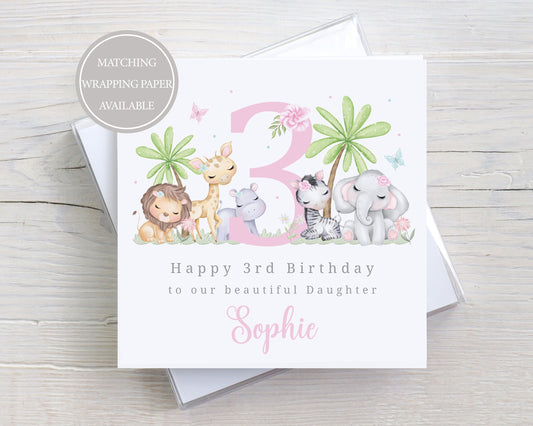 Personalised Girl's Safari Birthday Card