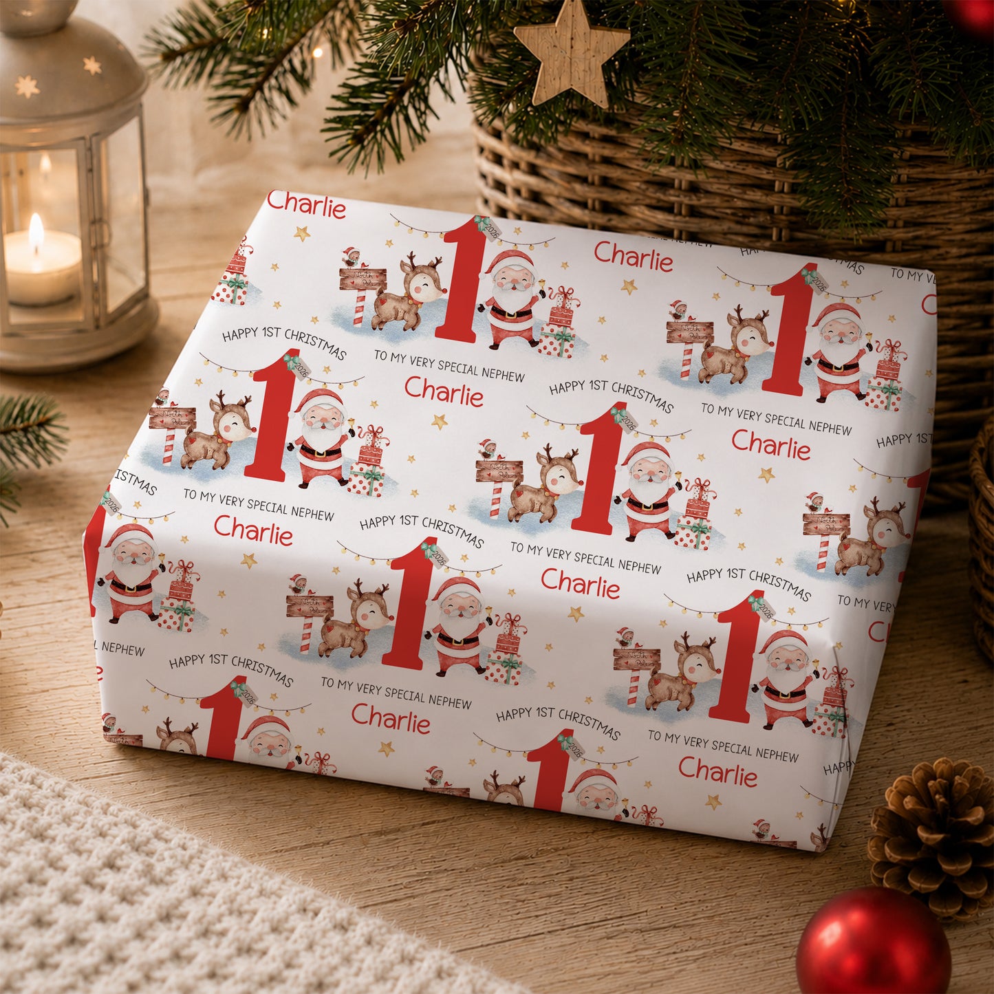 Personalised Grandson First Christmas Card – Santa & Reindeer