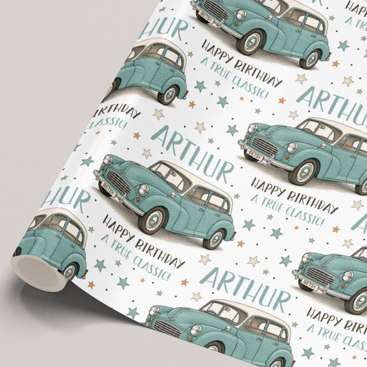 Personalised Classic Car Birthday Gift Wrapping Paper