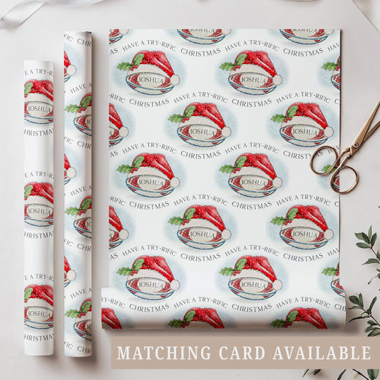 Personalised Christmas Rugby Gift Wrapping Paper