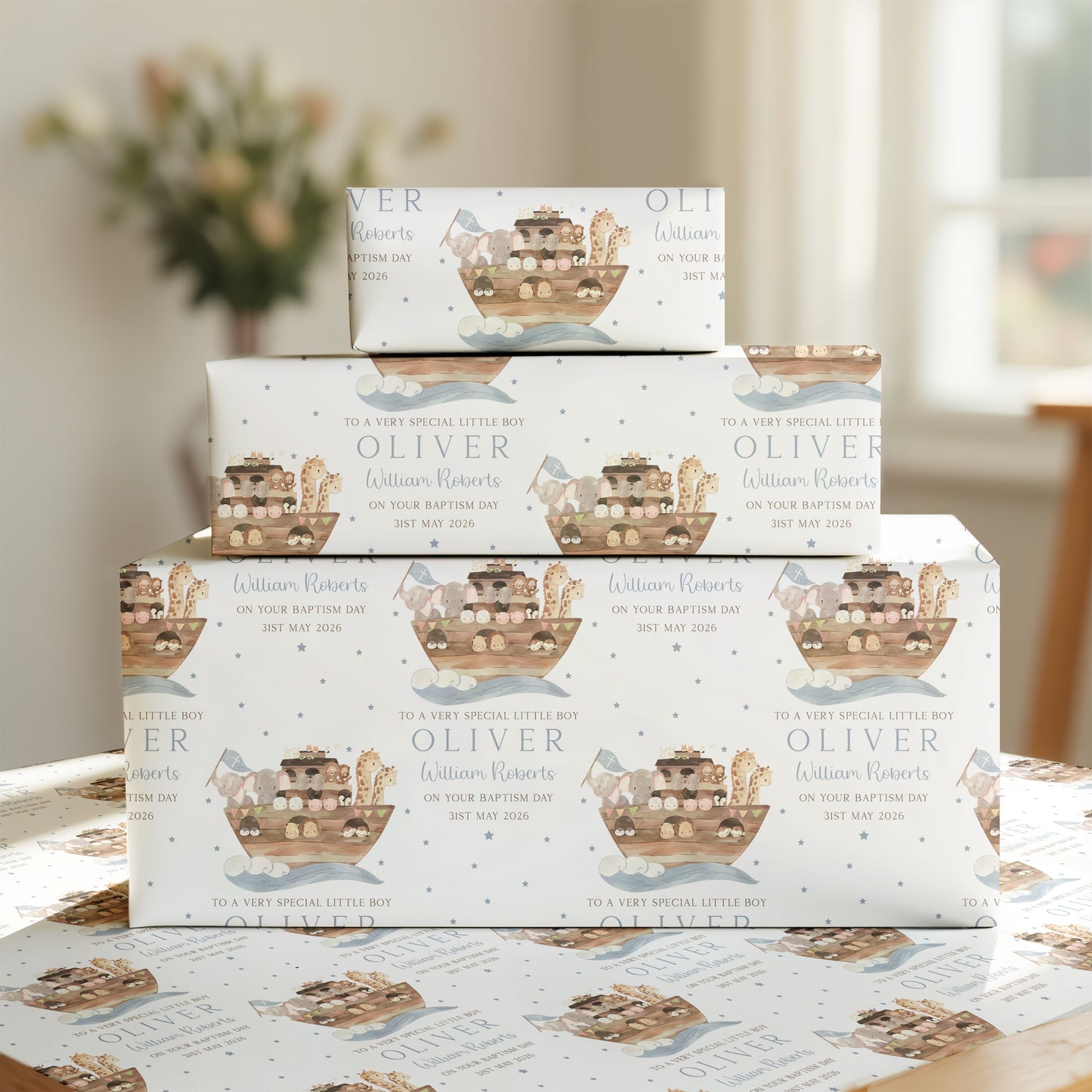 Personalised Boys Noah's Ark Christening, Baptism Card