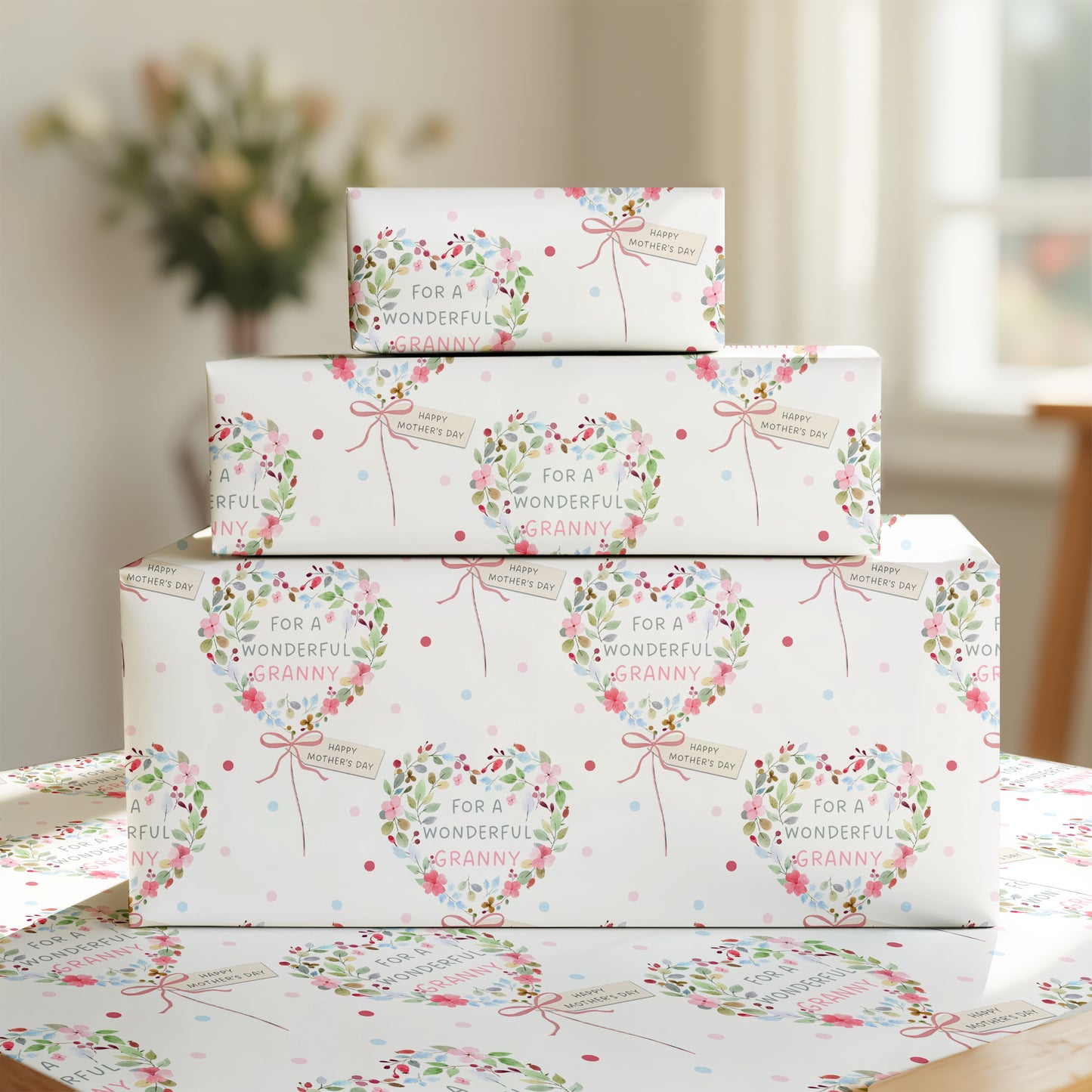 Mother's Day Floral Heart Wrapping Paper