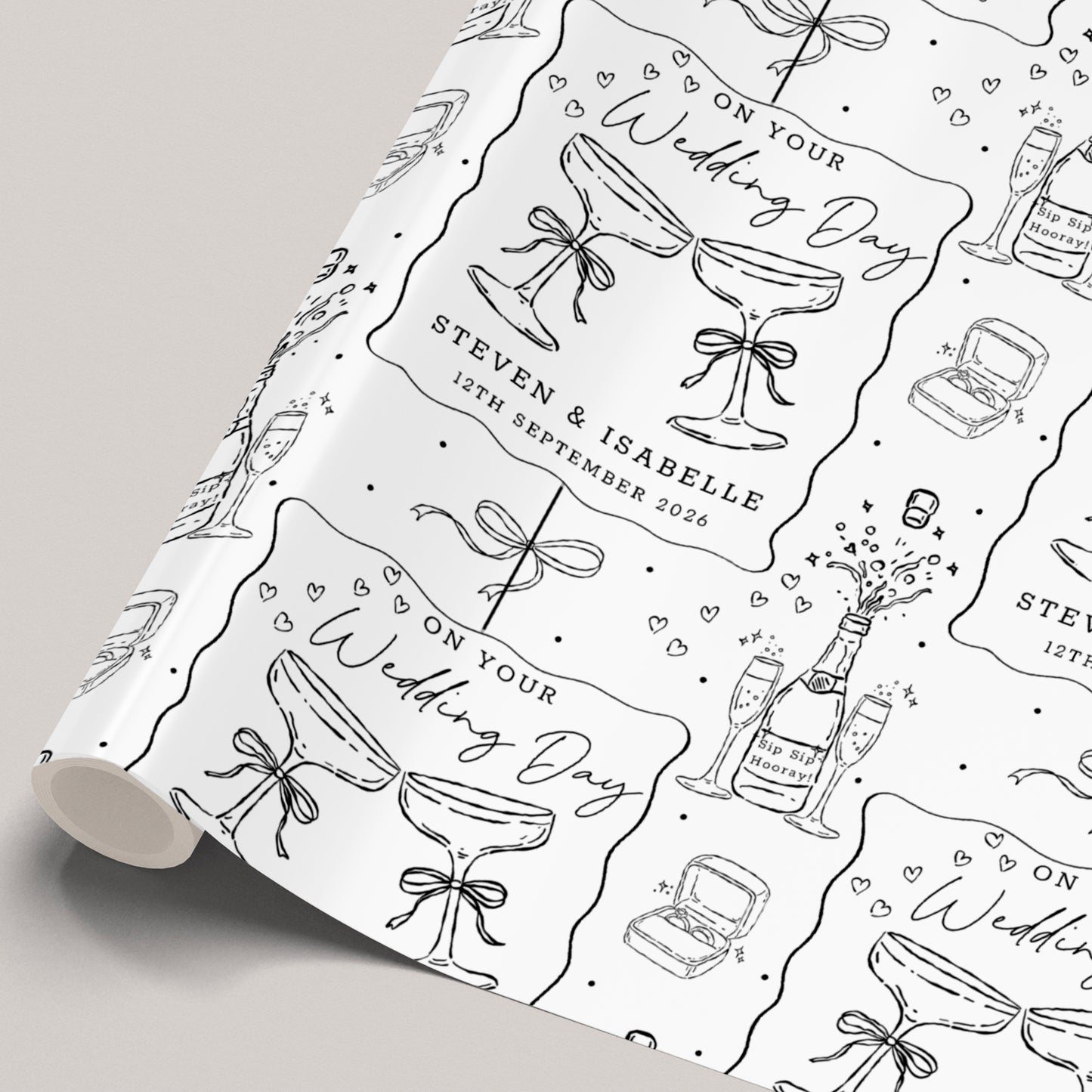 Personalised Wedding Wrapping Paper Champagne Glass