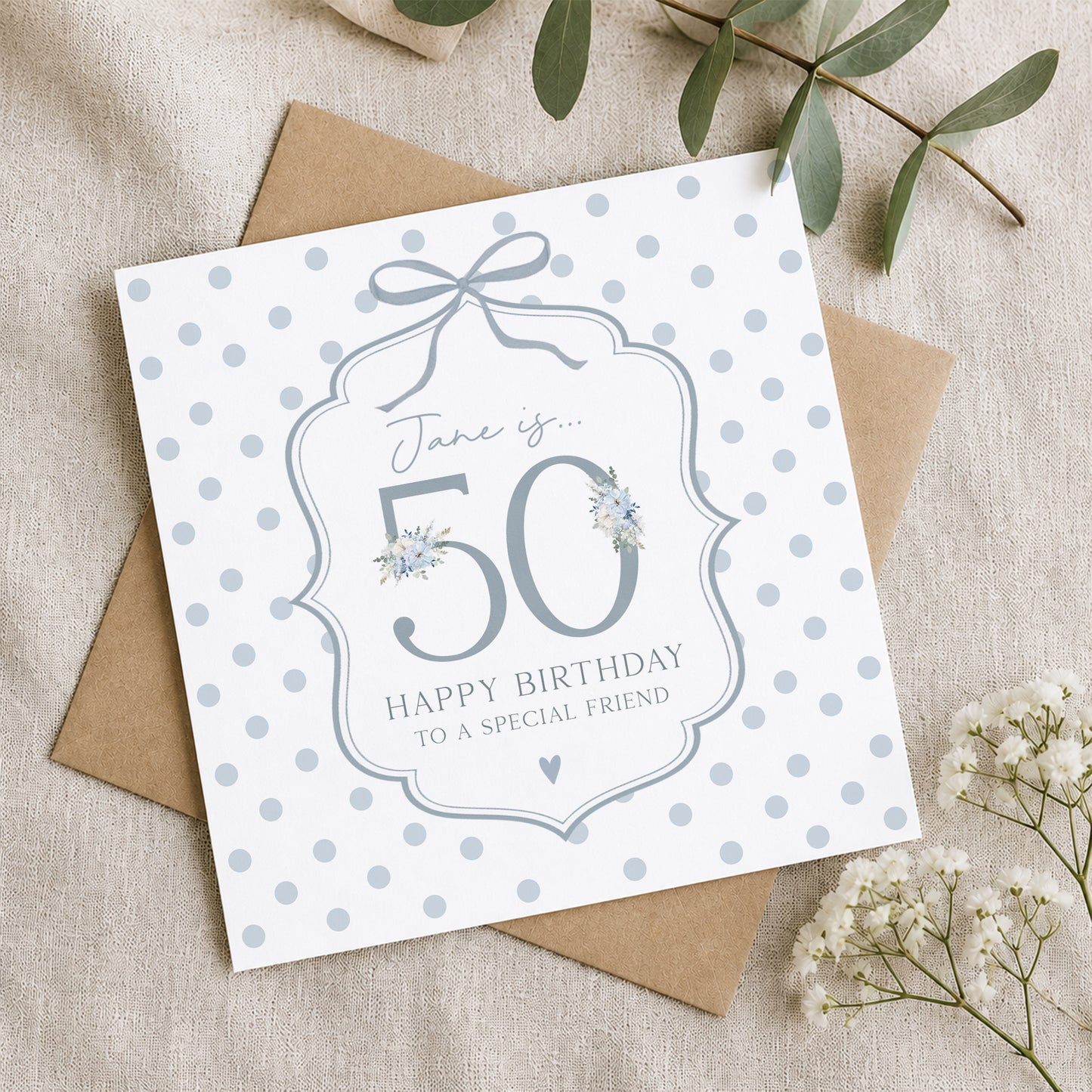Personalised 50th Birthday Blue Floral Number Wrapping Paper