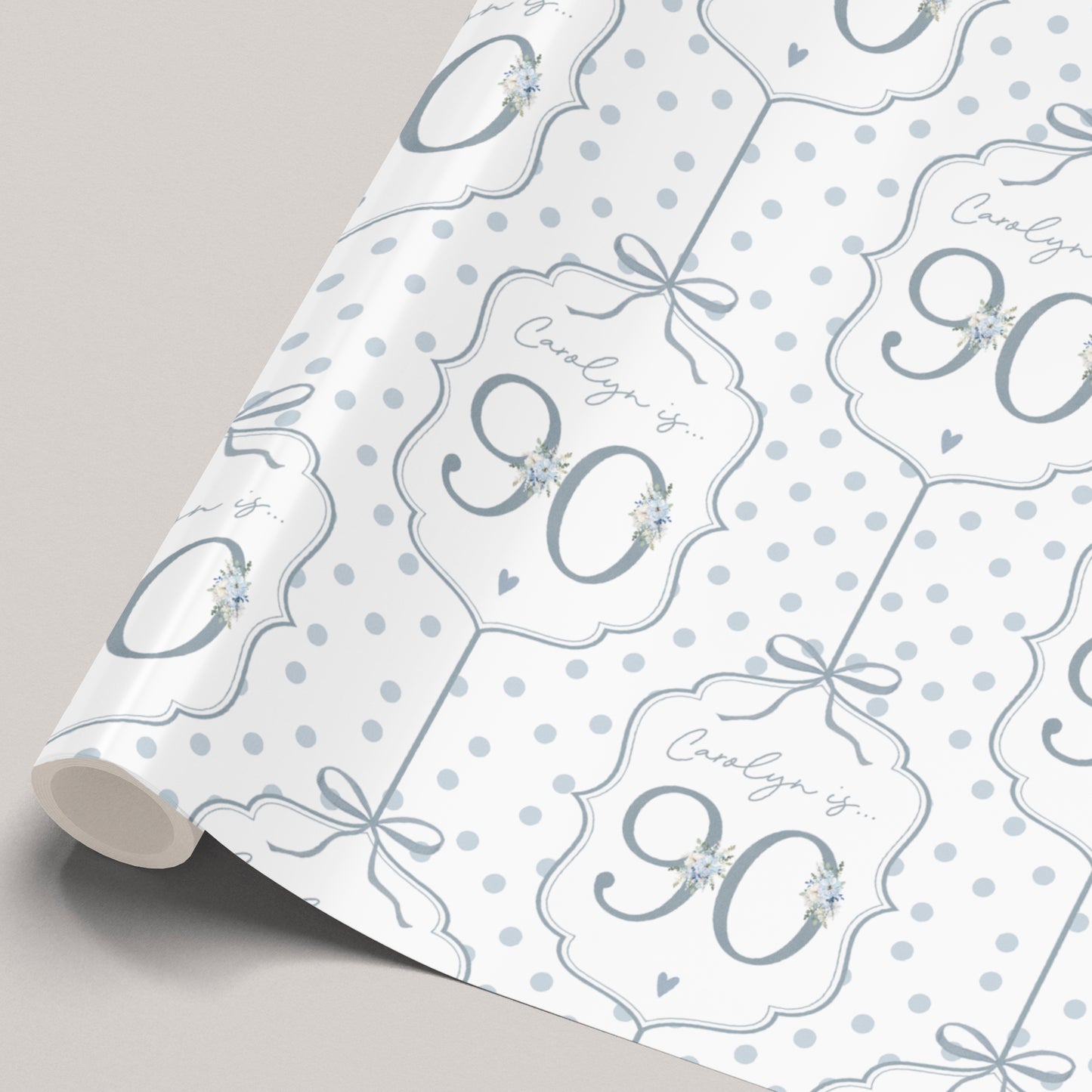 Personalised 90th Birthday Blue Floral Number Card