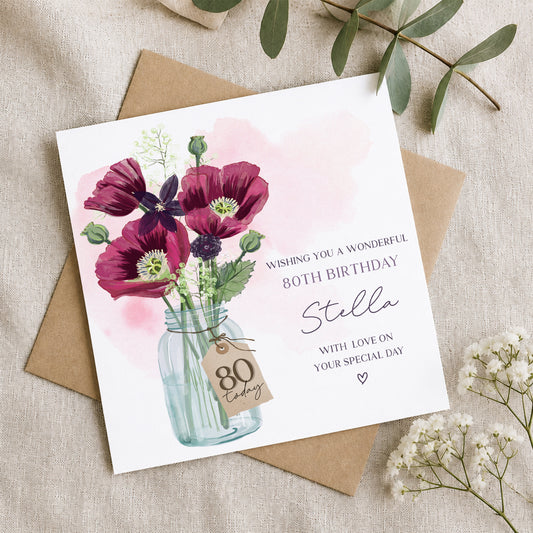 Personalised Floral 80th Birthday Card