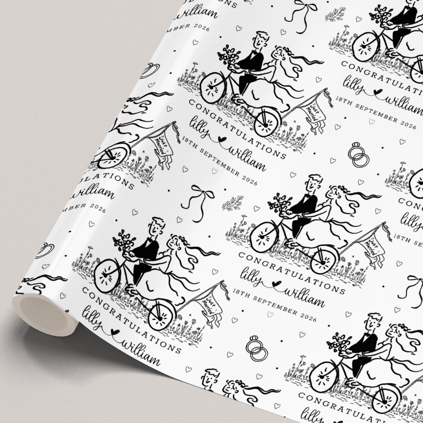 Personalised Bride & Groom Bicycle Wedding Card