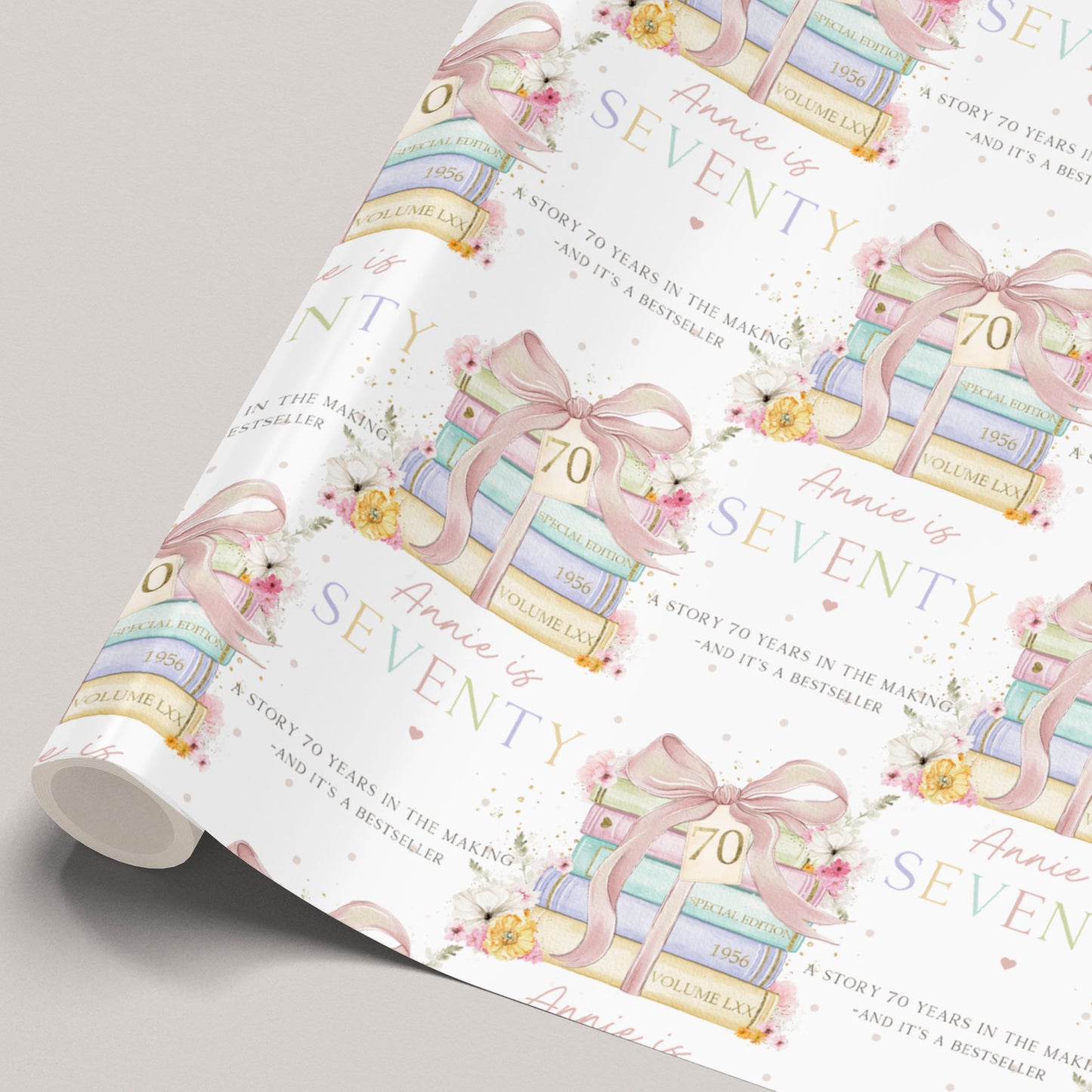 Personalised 70th Birthday Wrapping Paper Book Lover