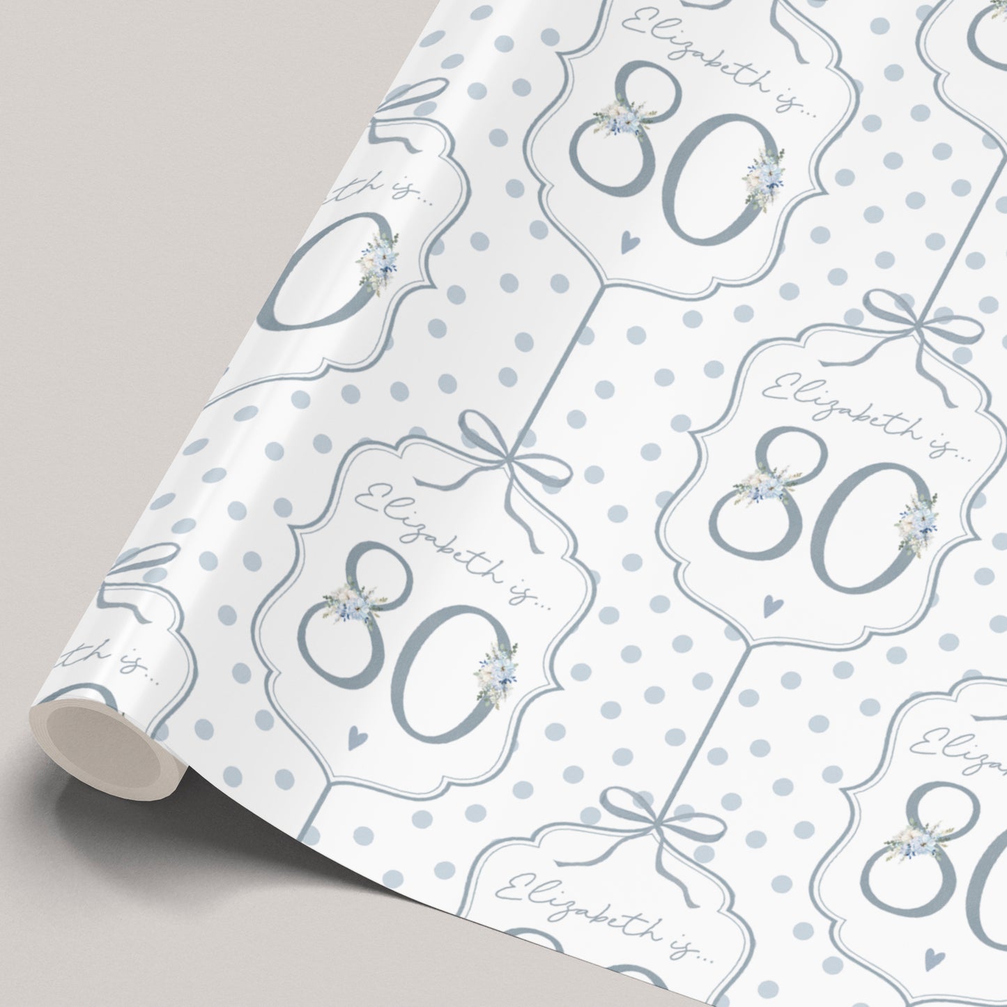 Personalised 80th Birthday Blue Floral Number Card