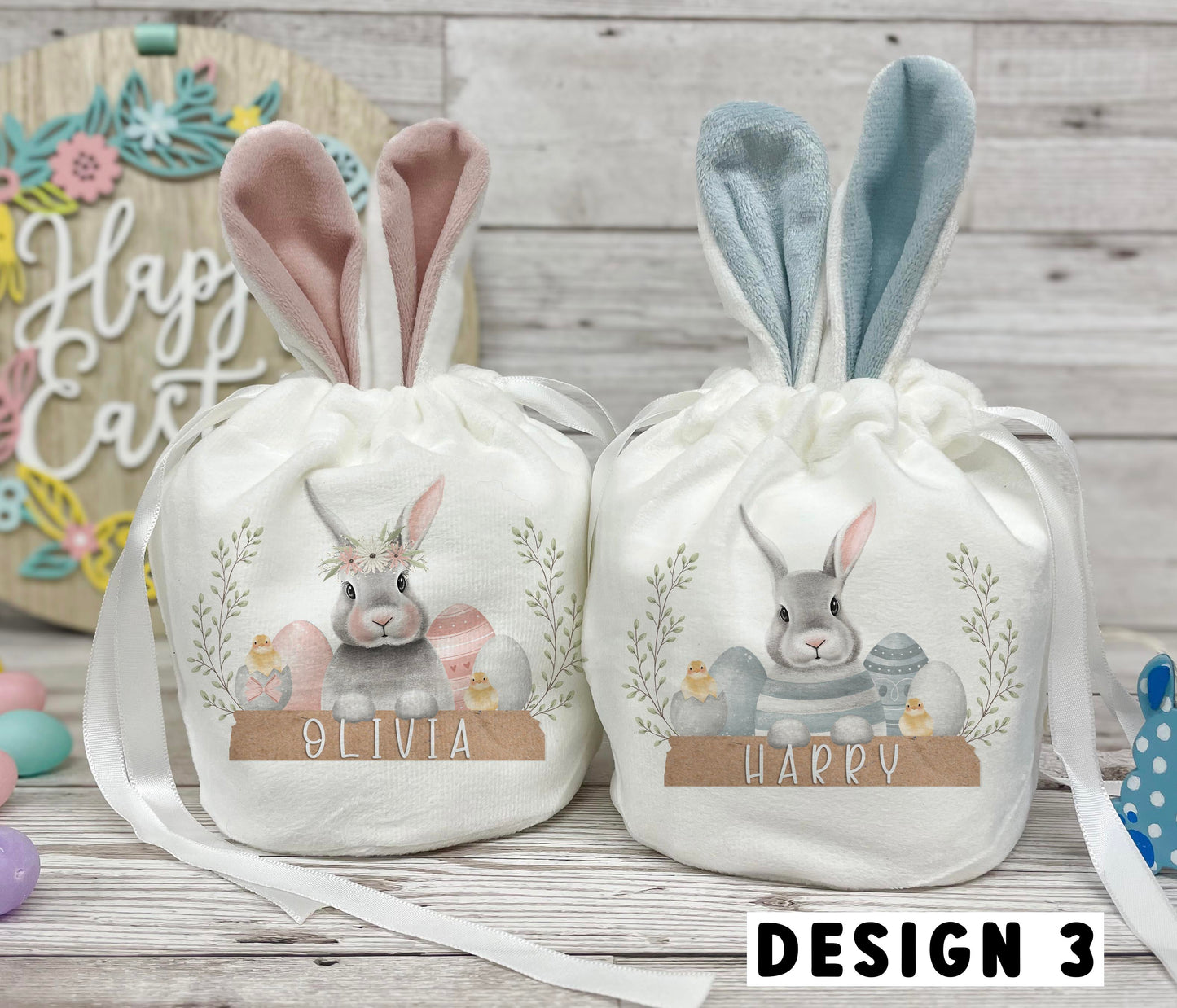 Personalised Small Easter Bunny Drawstring Bag - 4 Designs