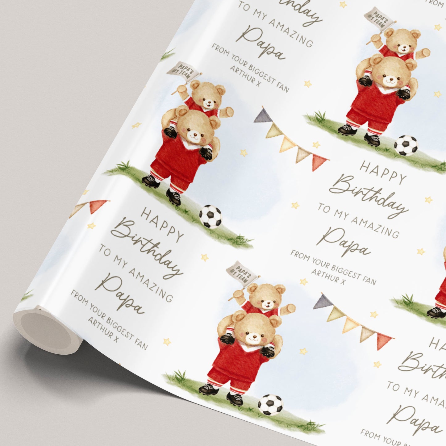 Personalised Football Bear Birthday Wrapping Paper