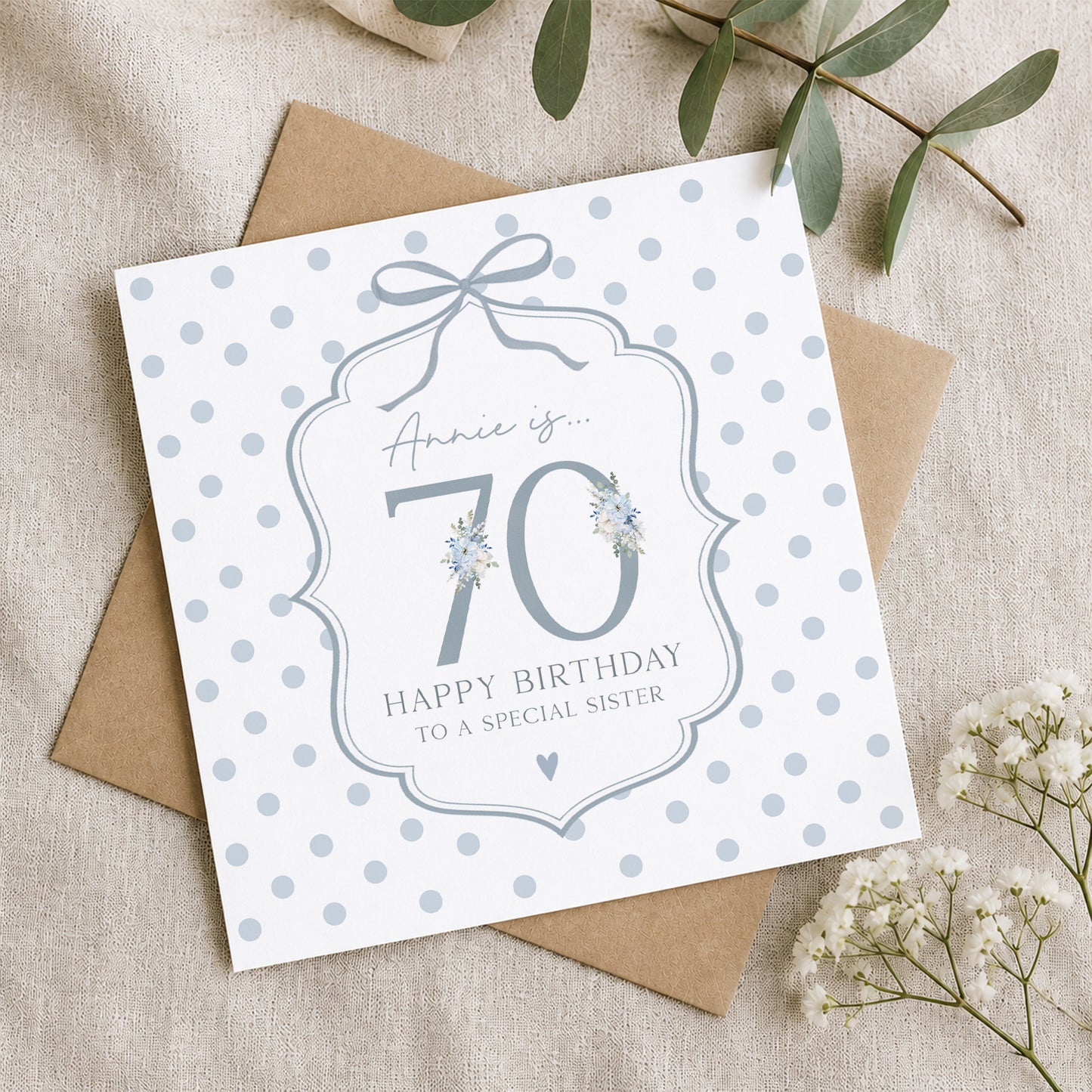 Personalised 70th Birthday Blue Floral Number Wrapping Paper