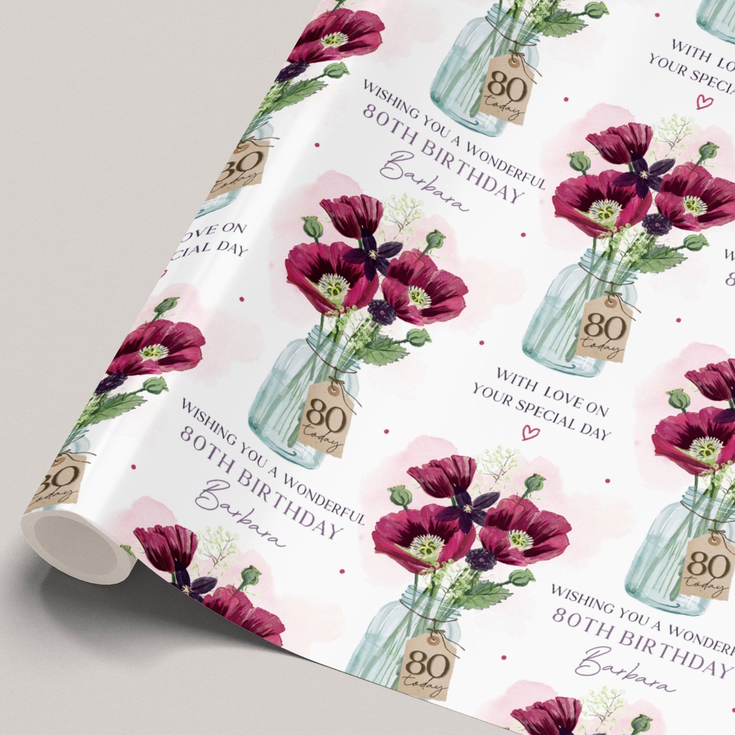 Personalised Floral 80th Birthday Card
