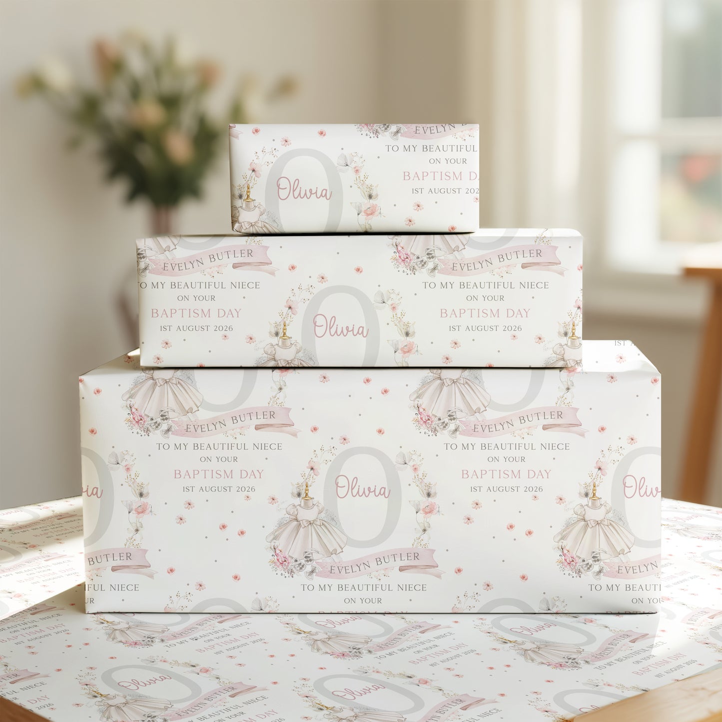 Personalised Niece Christening, Baptism Wrapping Paper