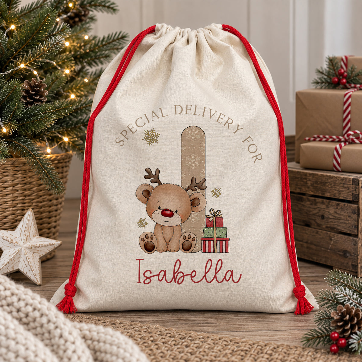 Personalised Initial Christmas Sack with Reindeer