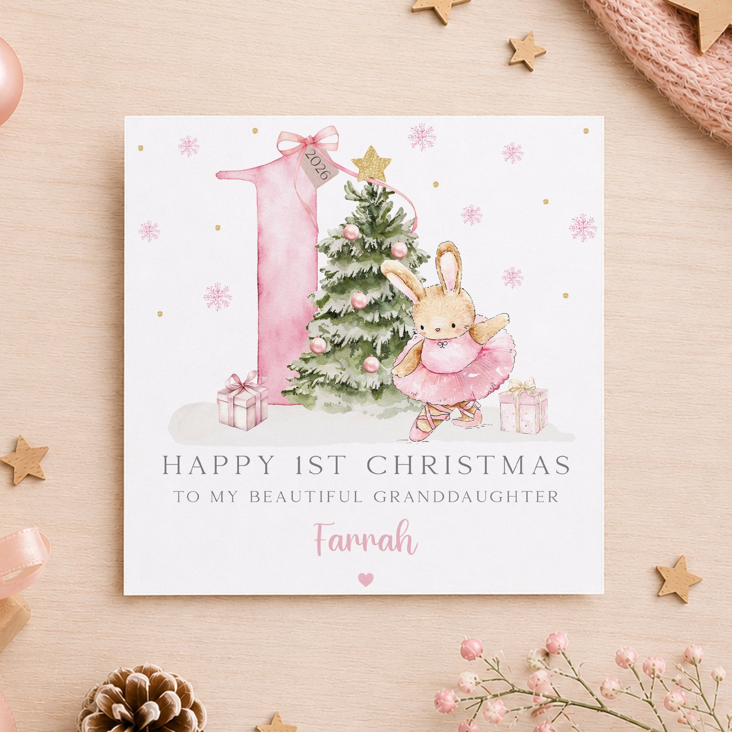 Personalised Daughter First Christmas Card – Ballerina Bunny