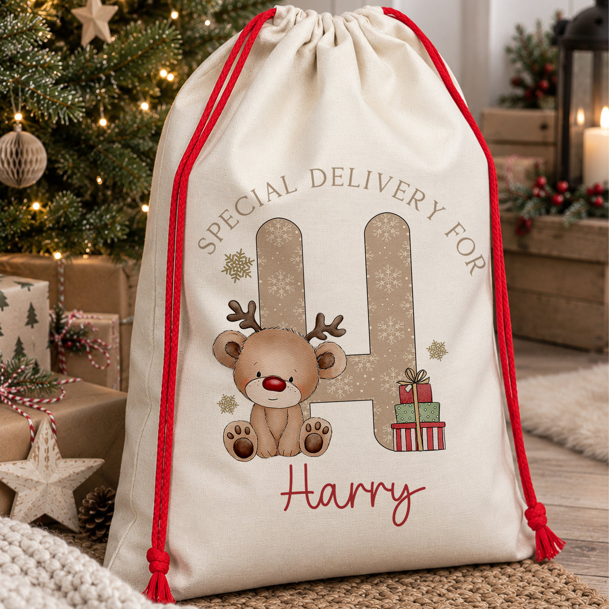 Personalised Initial Christmas Sack with Reindeer