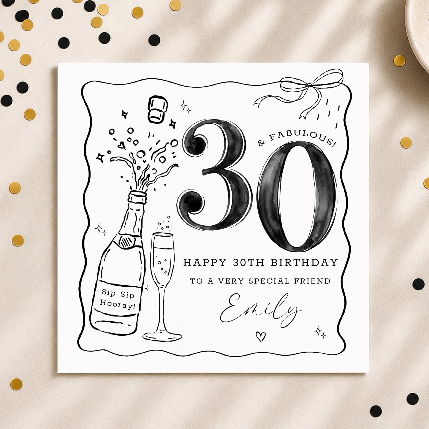 Personalised Black & White 30th Birthday Wrapping Paper