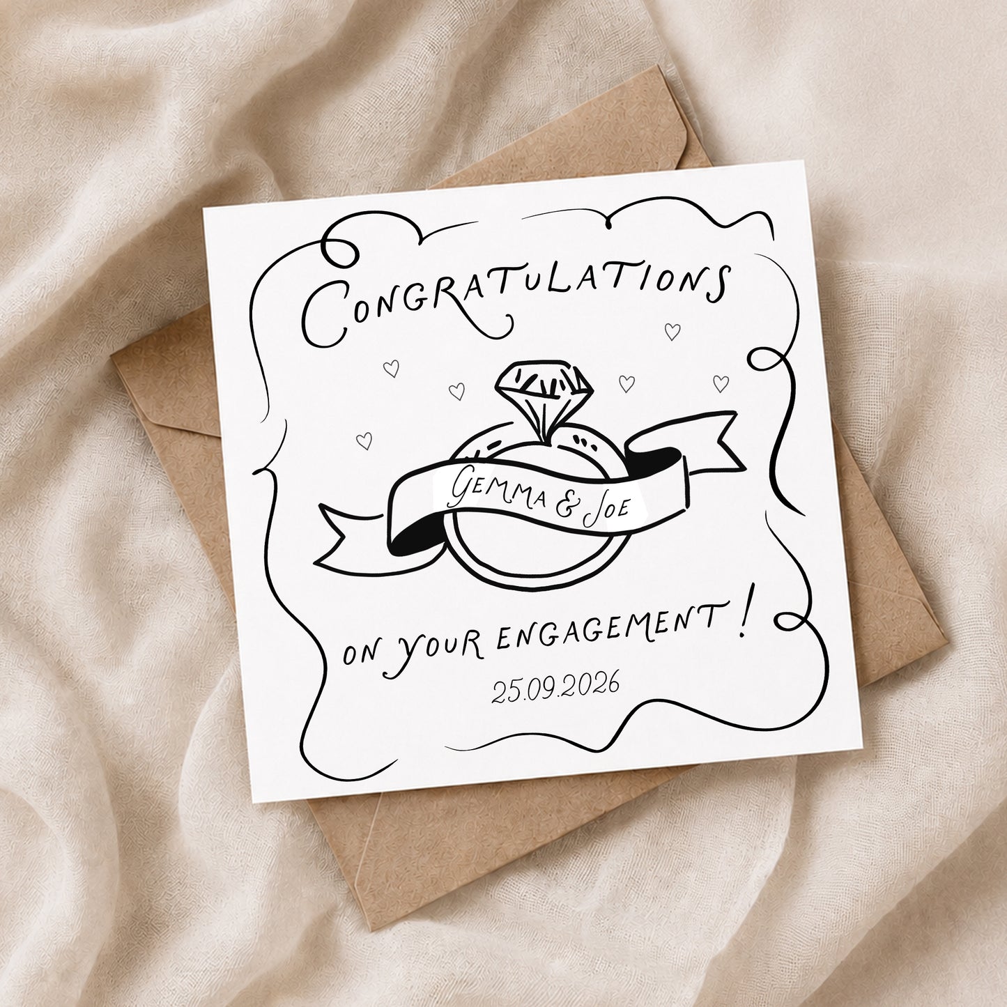Personalised Engagement Card | Black & White Ring Design