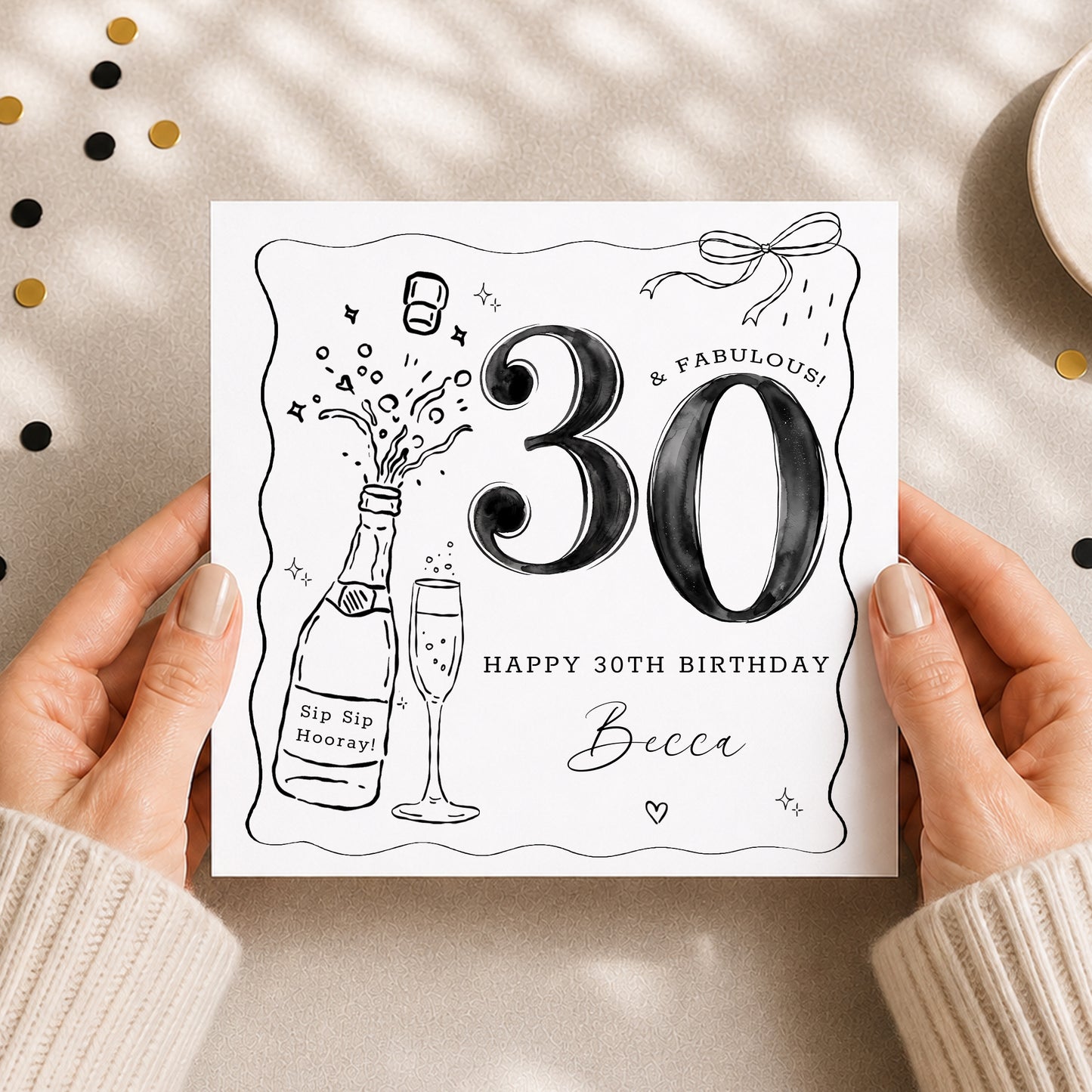 Personalised Black & White 30th Birthday Wrapping Paper
