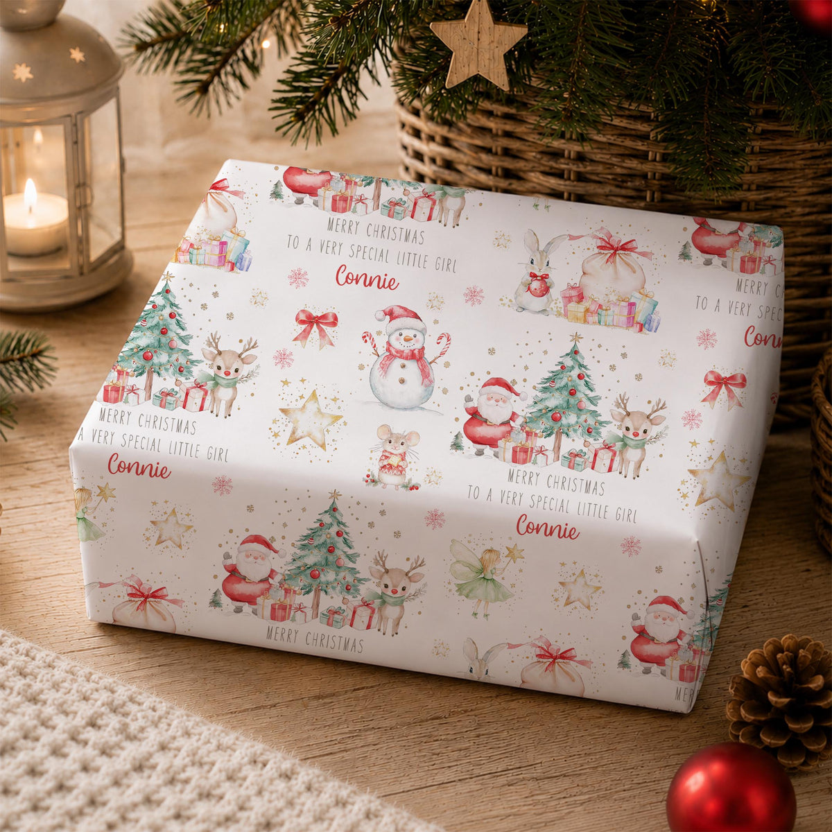 Personalised Christmas Wrapping Paper | Girls Santa Reindeer & Snowman Gift Wrap