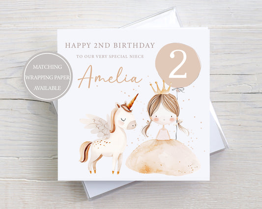 Personalised Girl's Princess Unicorn Birthday Card