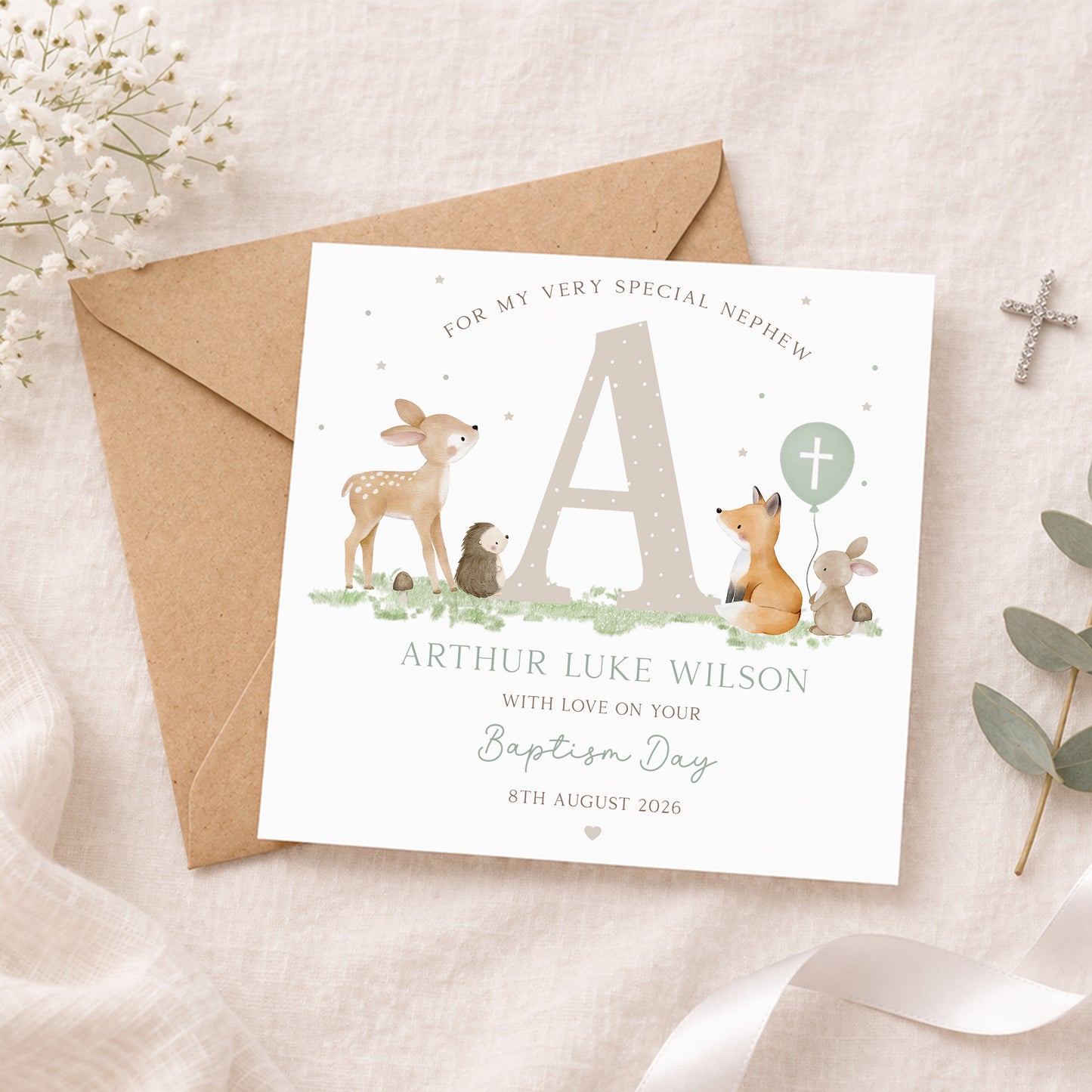 Personalised Boy's Woodland Christening Baptism Day Wrapping Paper