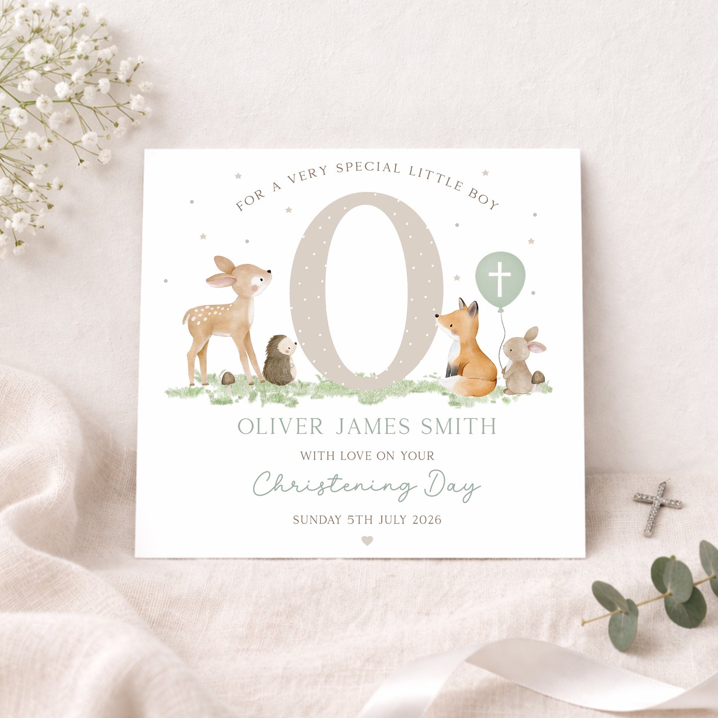 Personalised Boy's Woodland Christening Baptism Day Wrapping Paper