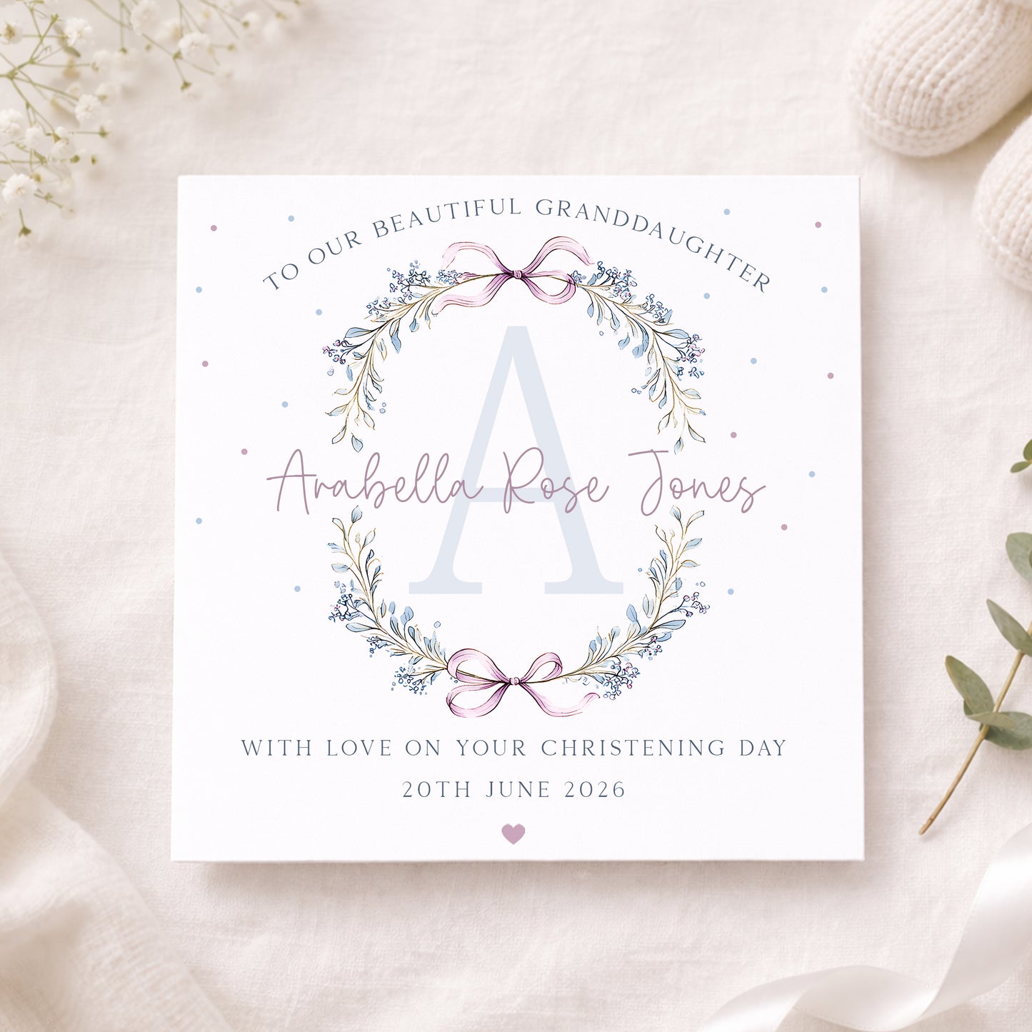 Personalised Girl's Christening Baptism Naming Day Floral Wreath Wrapping Paper