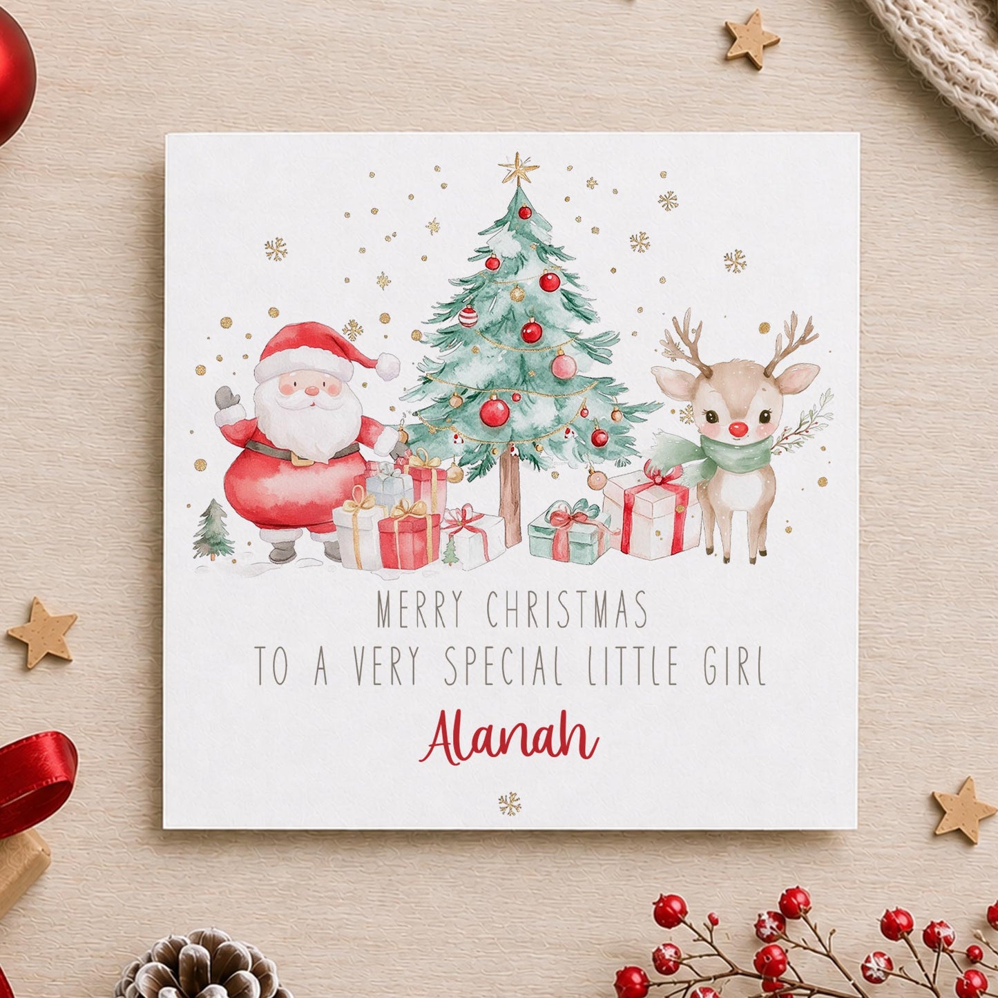 Personalised Christmas Wrapping Paper | Girls Santa Reindeer & Snowman Gift Wrap