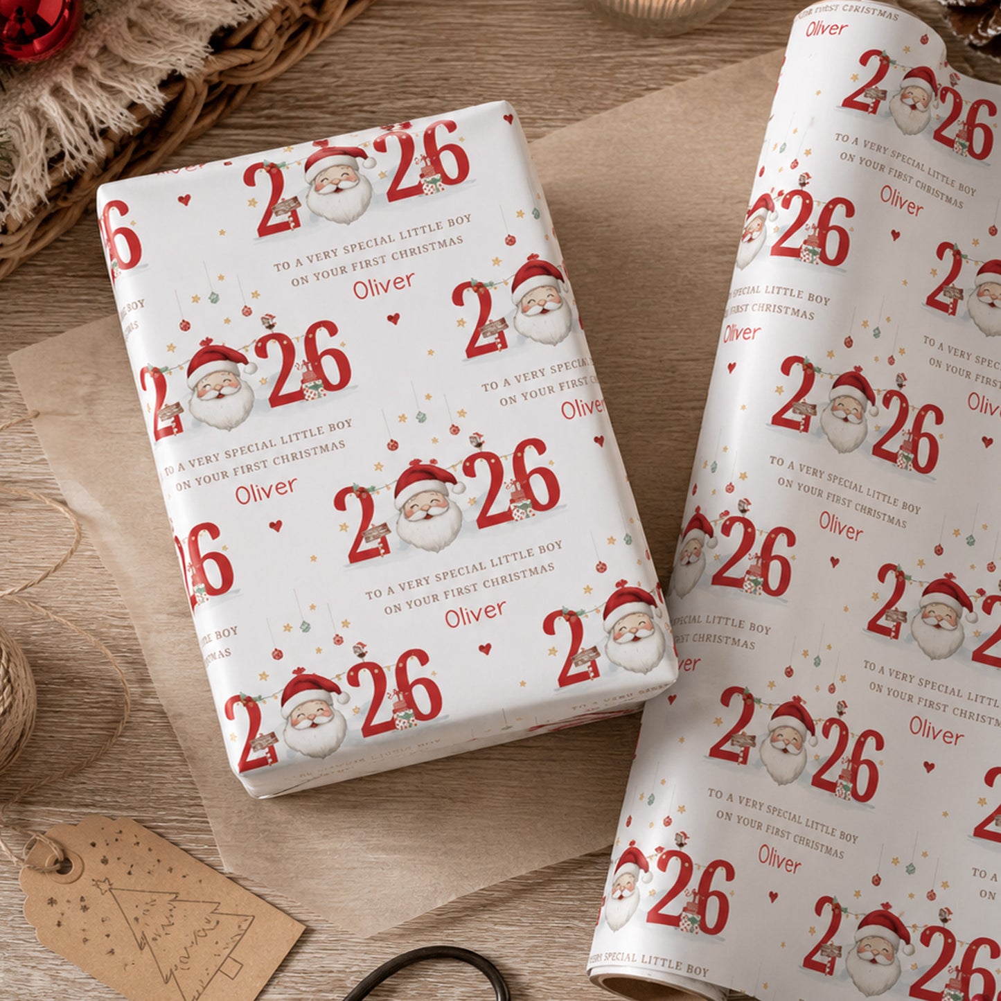 Personalised Nephew First Christmas Wrapping Paper – Santa 2026