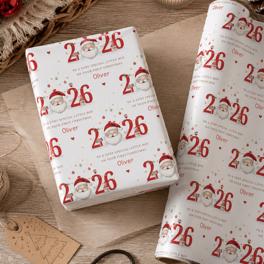 Personalised Nephew First Christmas Wrapping Paper – Santa 2026
