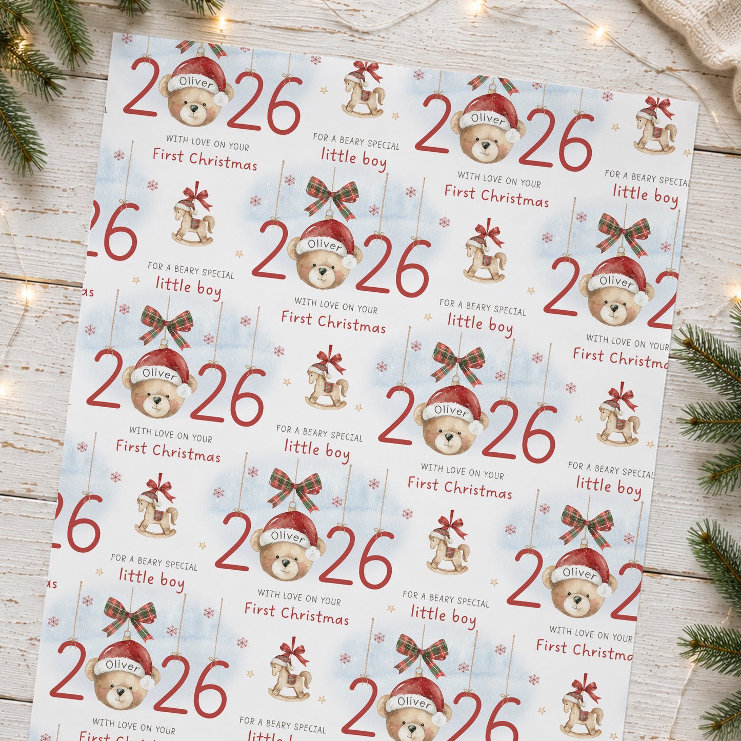 Personalised Godson First Christmas Card – Christmas Teddy Bear