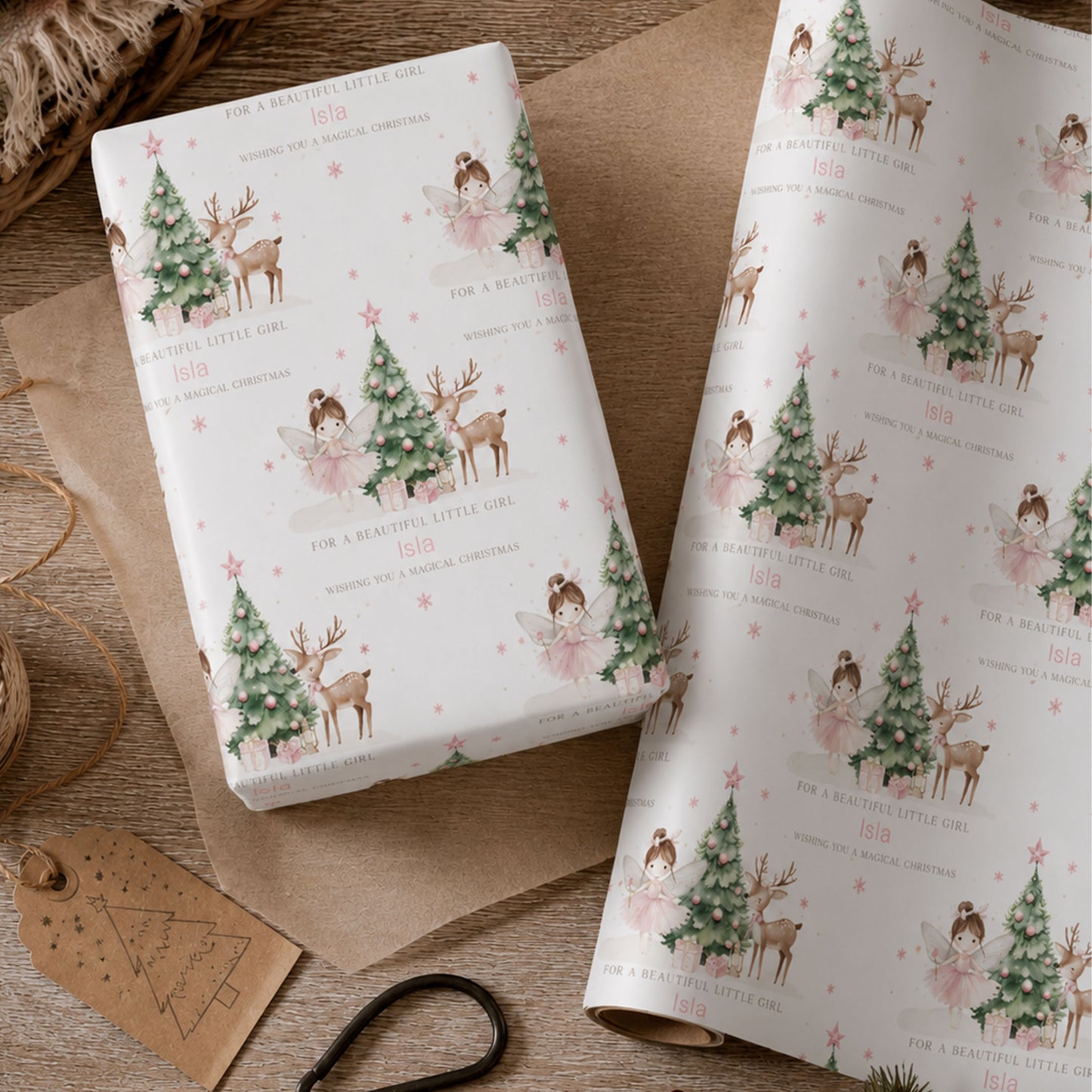 Personalised Christmas Wrapping Paper for Granddaughter – Pink Fairy