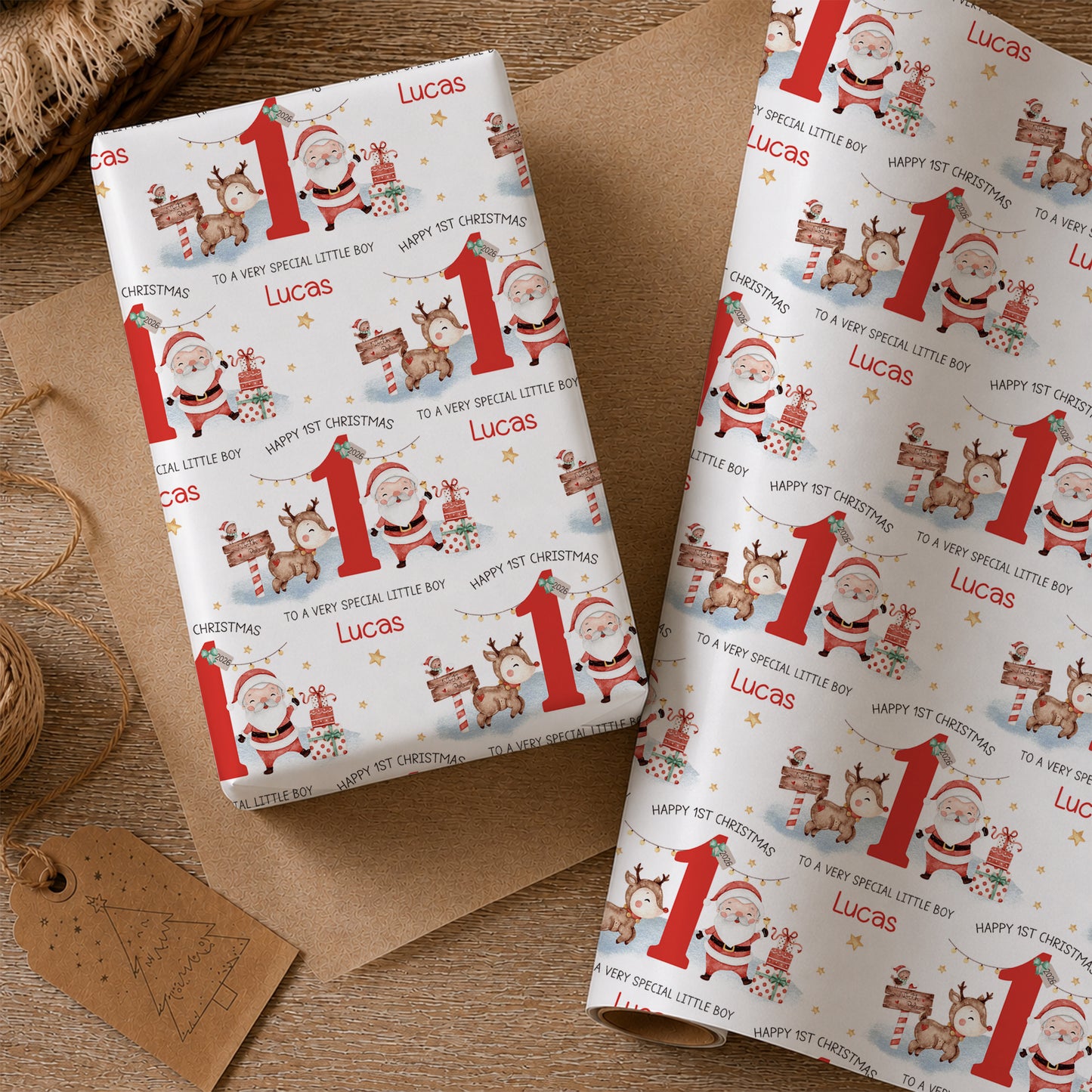 Personalised Grandson First Christmas Card – Santa & Reindeer