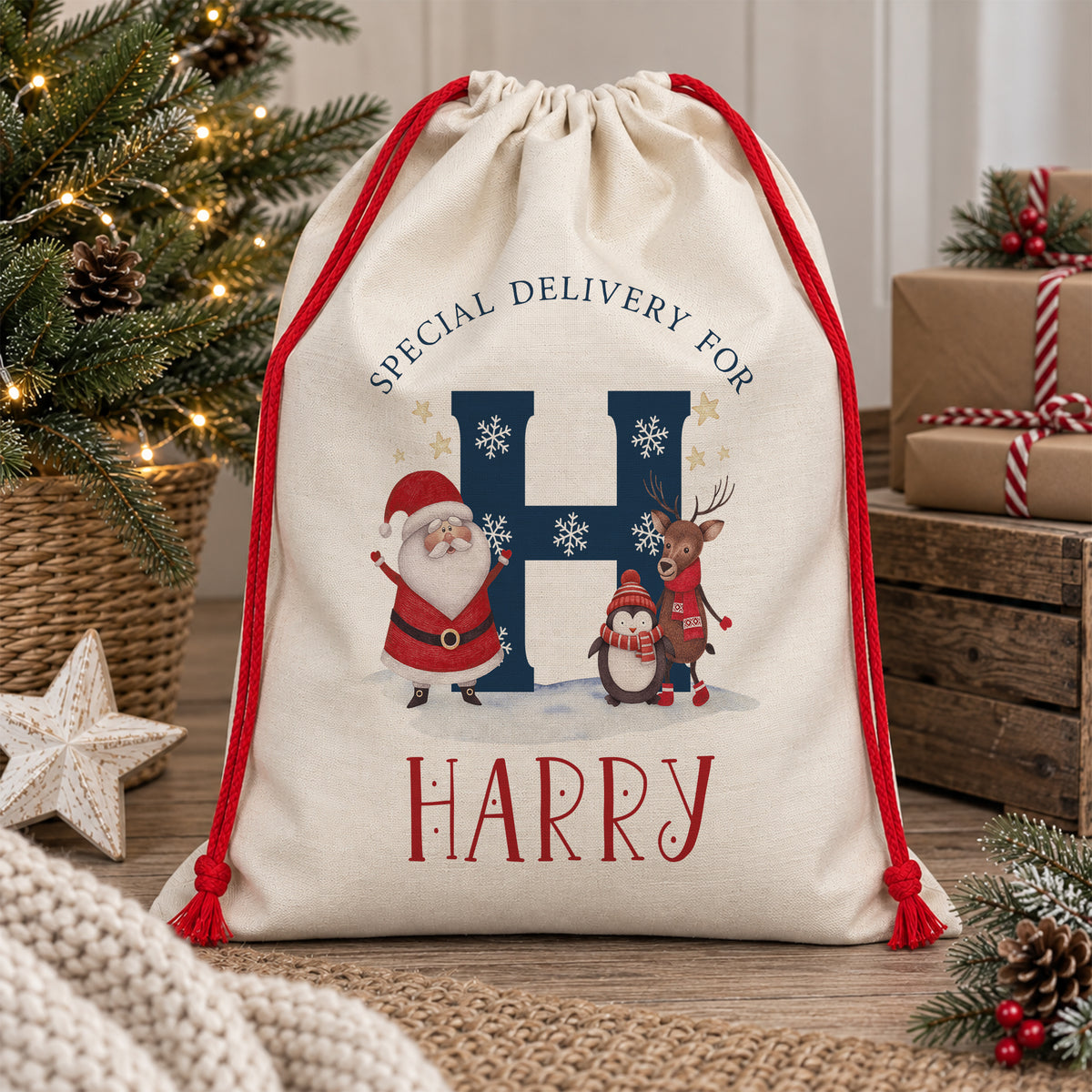 Personalised Kids Christmas Sack with Santa & Friends