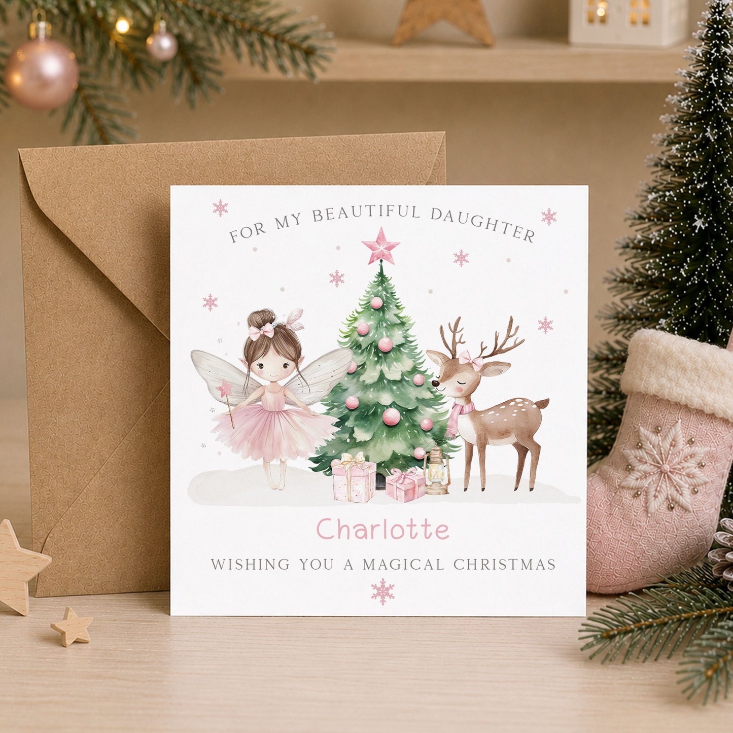 Personalised Christmas Wrapping Paper for Granddaughter – Pink Fairy