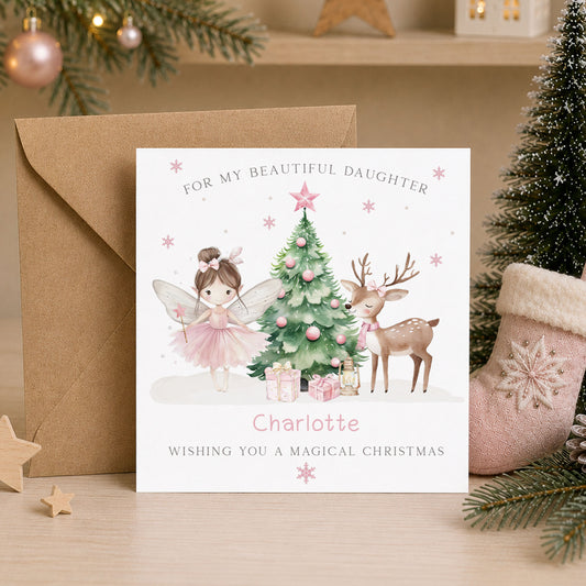 Personalised Christmas Card for Granddaughter – Pink Fairy