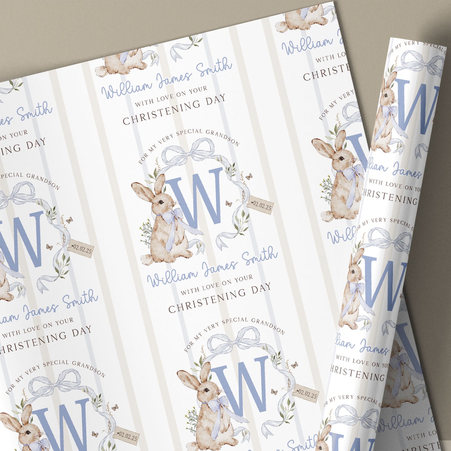 Personalised Blue Bunny Christening Baptism Card