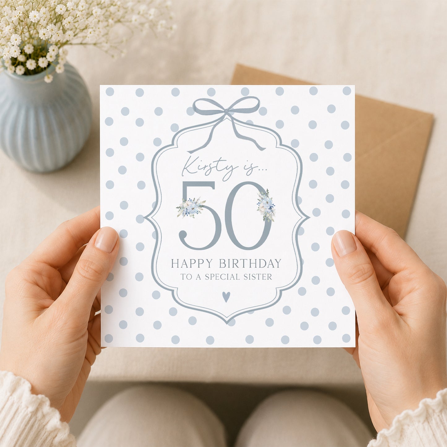 Personalised 50th Birthday Blue Floral Number Wrapping Paper