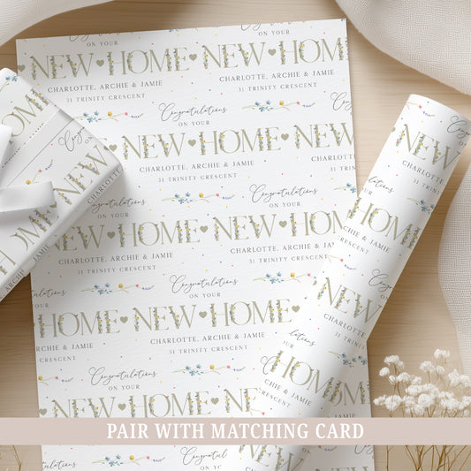 Personalised New Home Green Widlflower Wrapping Paper