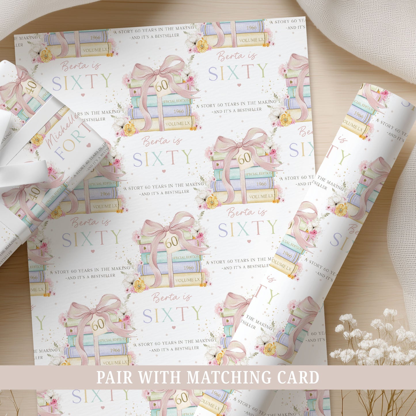 Personalised 60th Birthday Wrapping Paper Book Lover